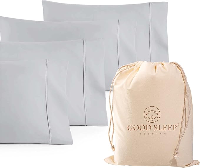 1000 TC Light Gray Standard Pillowcases Set of 4 100% Egyptian Cotton Pillow by GoodSleepBedding