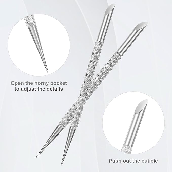 2Pcs Nail Cleaning Cuticle Stick Tool, Stainless Steel Cuticle Pusher, Nail - Image 4