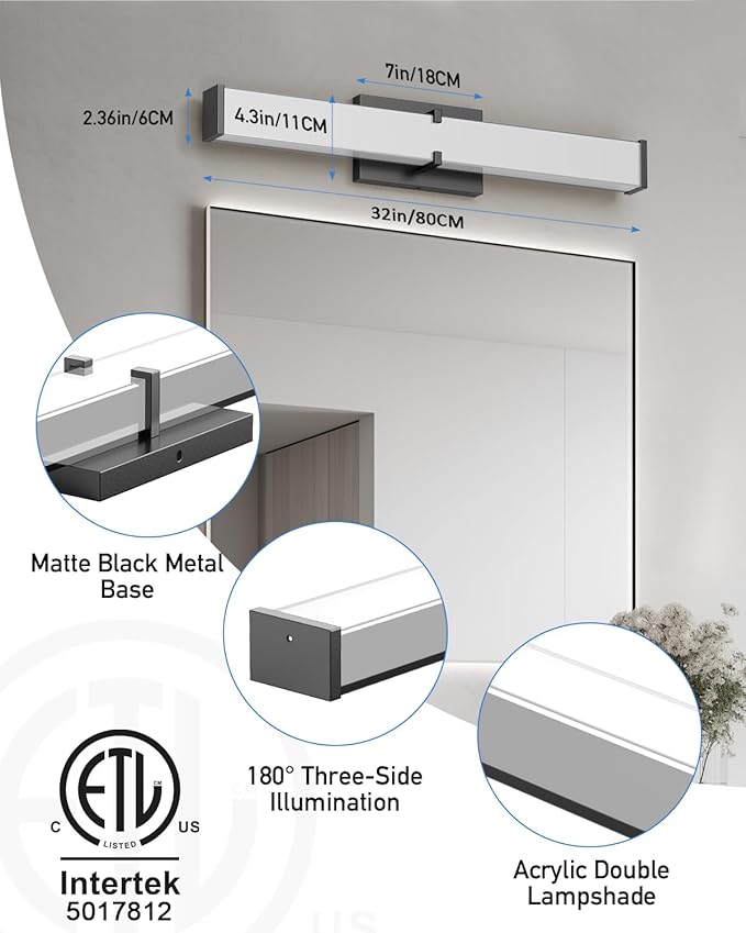 Modern Bathroom Light Fixtures Over Mirror, 32 Inch Dimmable Vanity Lights - Image 3