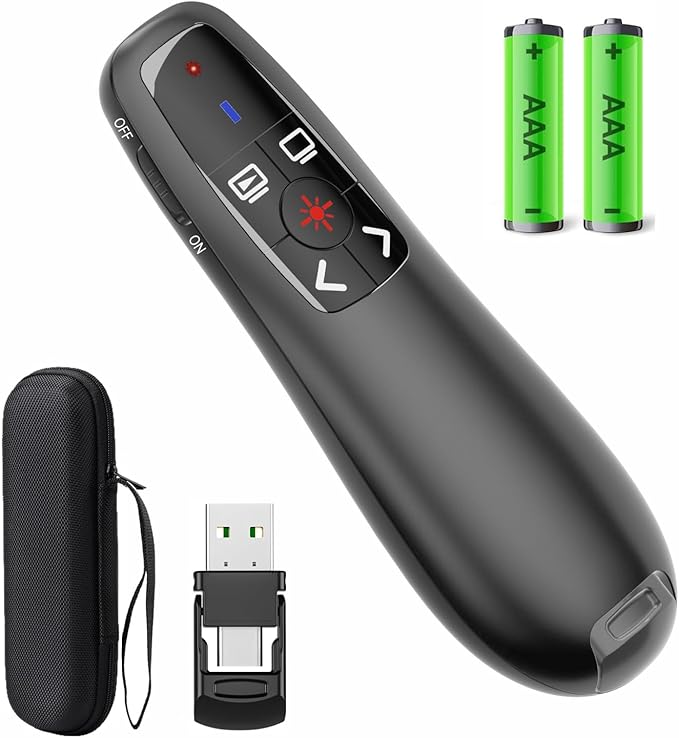 Presentation Clicker with Case Storage, Wireless Presenter Remotes with USB-A&C Receiver,Suitable for Both Desktop Computers and laptops, Mac Keynote,Including Batteries and Storage Bag,LBBYDDLL