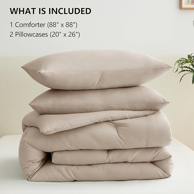 CozyLux Queen Comforter Set Wheat, 3 Pieces Solid Comforters Queen Size - Image 6