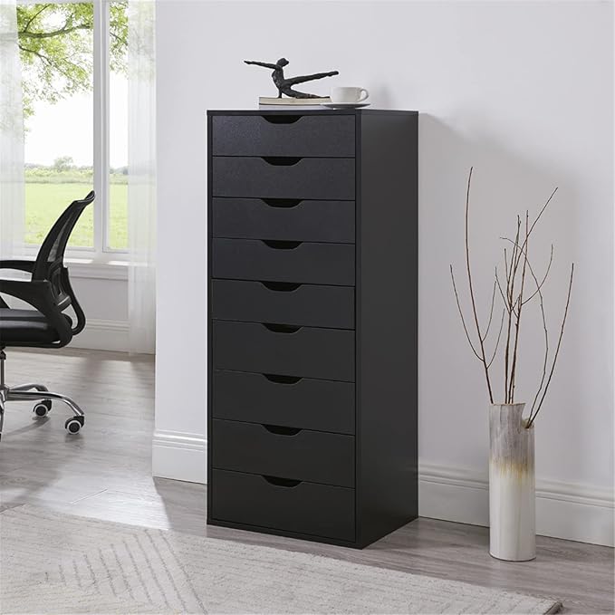 Naomi Home Bianca 9-Drawer Craft & Office Storage Cabinet, Black – Ultimate Rolling Organizer for Arts & Files, Ample Space in Compact Form, 15.7" D x 18.9" W x 39.3" H