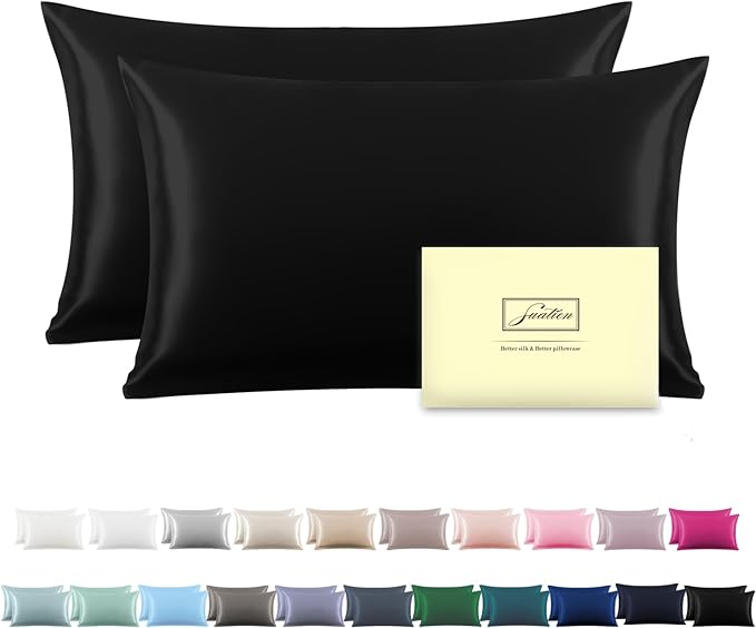 Silk Pillow Cases 2 Pack Soft Breathable and Sliky King Size Pillow Cases Set by Suatien