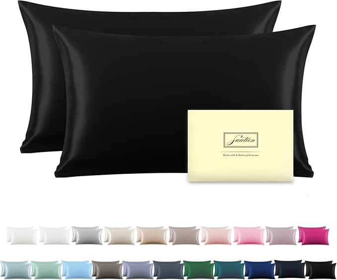 Silk Pillow Cases 2 Pack, Soft Breathable and Sliky Queen Size Pillow Cases Set by Suatien