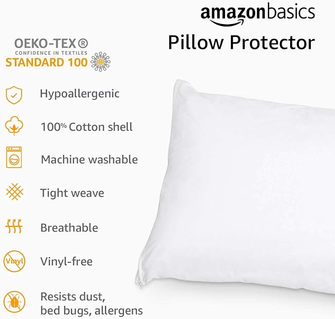 Amazon Basics Standard Breathable 100% Cotton Hypoallergenic Pillow Protector - Image 6