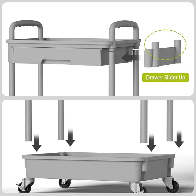 Sorgion 3 Tier Rolling Cart Organizer,Laundry Room Bathroom Organizers and Storage Office Shelves Mobile Shelving Unit Kitchen Trolley Cart with Wheels for Art,Craft,Diaper,Bedside,Snack(Grey)
