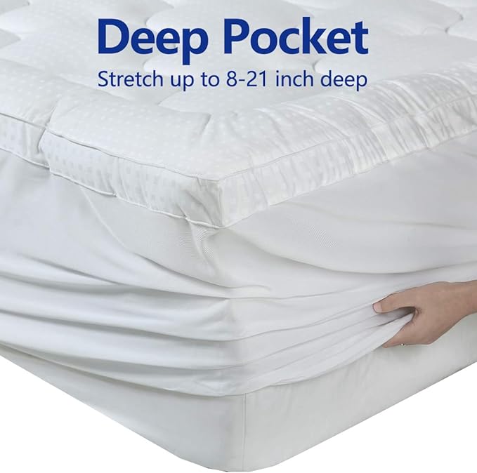 EASELAND Queen Size Mattress Topper Pillow Top Mattress Cover Quilted Fitted - Image 3