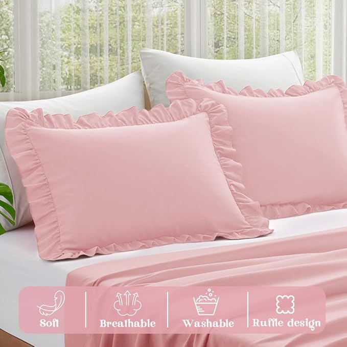 KKJIAF Ruffle Pillow Cases Standard Size Set of 2, Ruffled Pillow Covers - Image 4