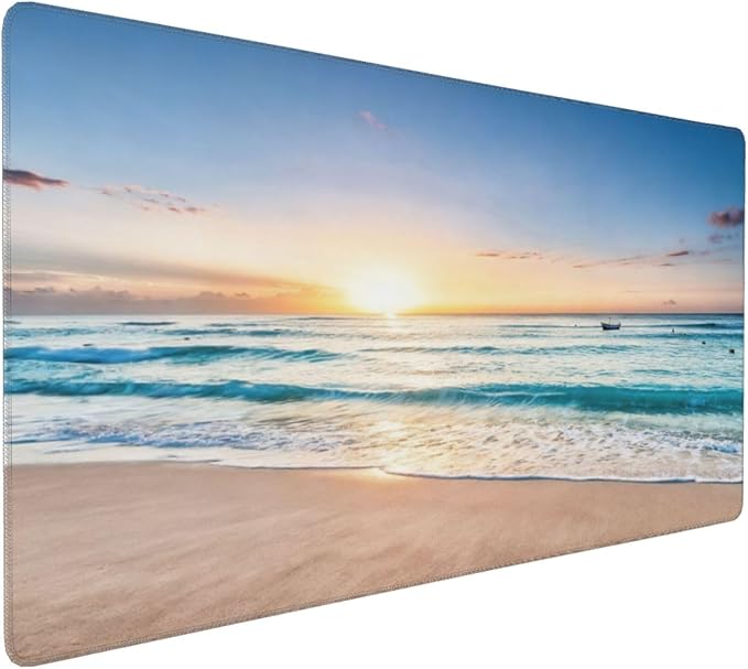 Gaming Mouse Pad,Large Mouse Pads for Desk,Non-Slip Rubber Base Extended Mousepad,XXL Keyboard Mouse Mat,Stitched Edges Computer Keyboard Desk Pad,35.4x15.8inch,Beach Sunrise