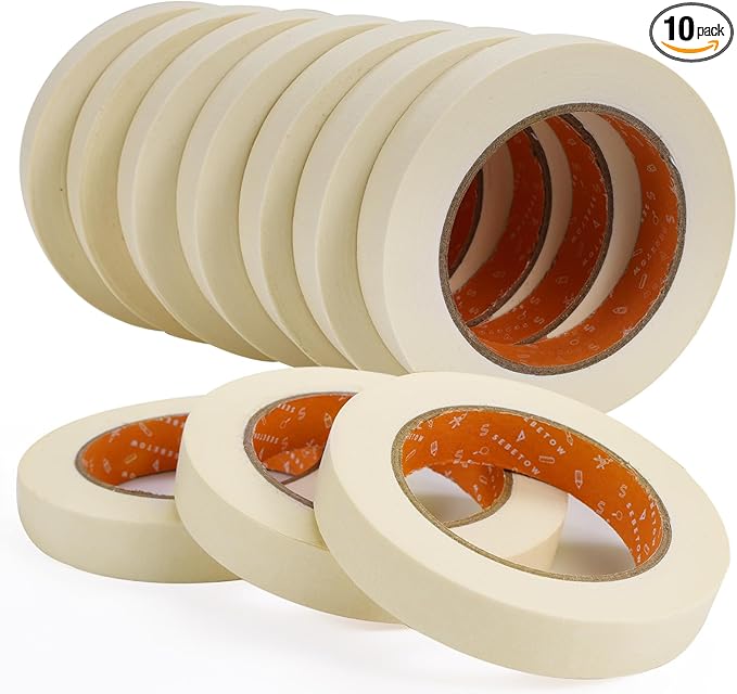 SEBETOW Masking Tape Bulk 10 Packs 0.75 Inch - Masking Tapes Artist Drafting Tapes White Beige, General Purpose for Craft, Art, Office, School, 3/4 Inch x 55 Yards x 10 Rolls