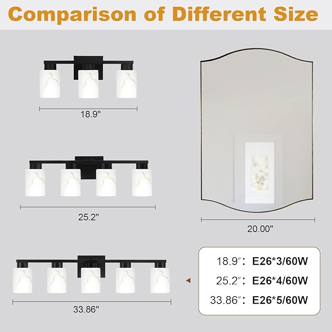 4-Light Bathroom Light Fixtures, Modern Vanity Lights, Living Room, E26 Base - Image 5