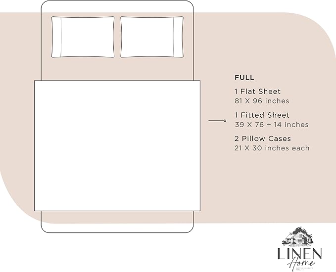 Linen Home 100% Cotton Percale Sheets Full Size, Sand Shell, Deep Pocket - Image 6