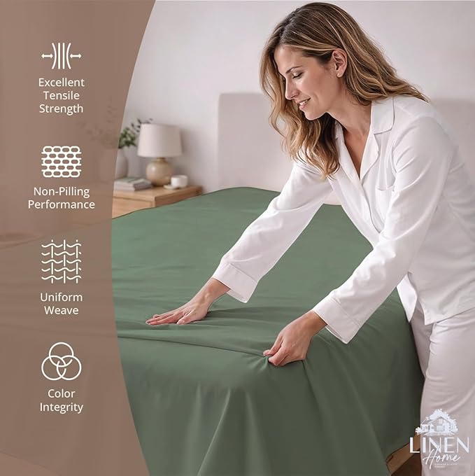 Linen Home 100% Cotton Percale 1 Flat Sheet, Full Size - Image 2