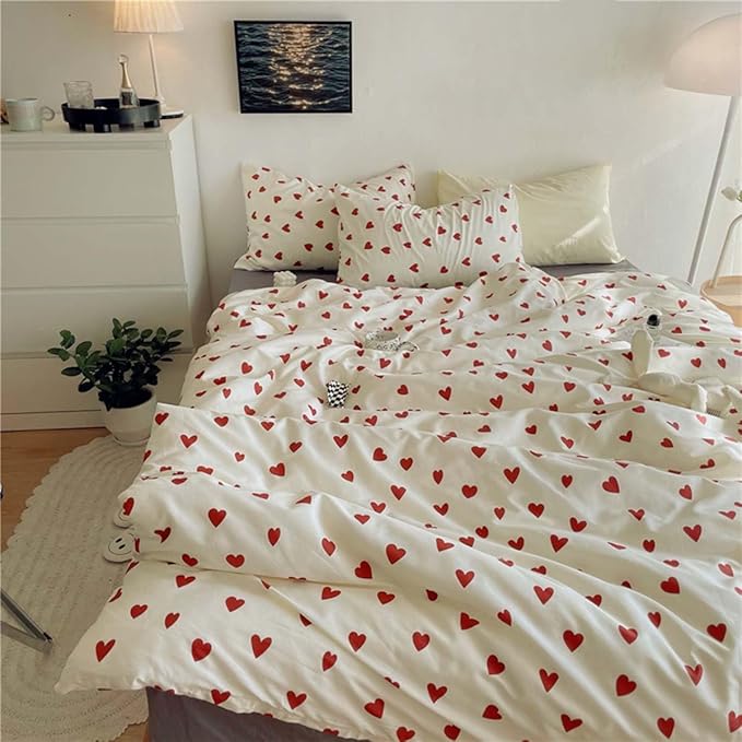 Nayoroom Heart Duvet Cover Full Size Cute Red Love Heart Printed on White - Image 2