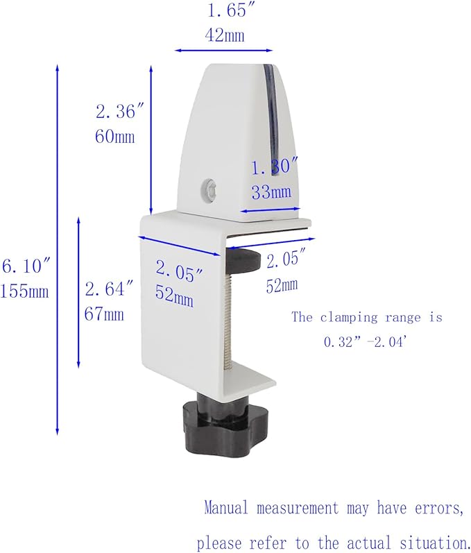 Jhanw Desk Divider Clamp For 1/8" To 0.51" Panel, Adjustable Desk Partition Clamp For 0.32" To 2.04" Desktop, Standing Desk Accessories For Desk Privacy Folders, White Sneeze Guard Holder 6-pack