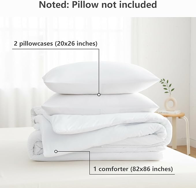 CozyLux Full Size Comforter Set White, 3 Pieces Solid Breathable Quilted - Image 7