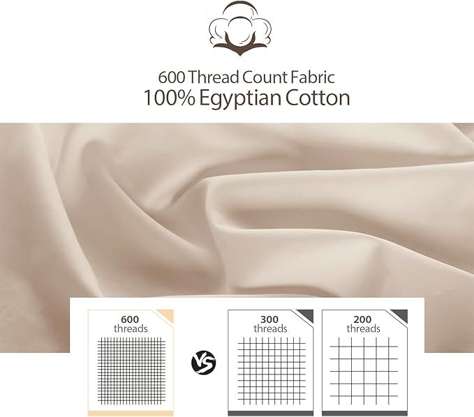 Twin Size Fitted Sheet Only Beige, 100% Egyptian Cotton 600 Thread Count - Image 3
