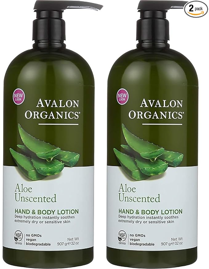 Avalon Organics Hand & Body Lotion, Aloe Unscented, 32 Oz- Pack of 2 by Avalon
