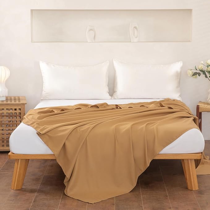 Queen Flat Sheet Only， 90x102Inch Light Brown - Image 2