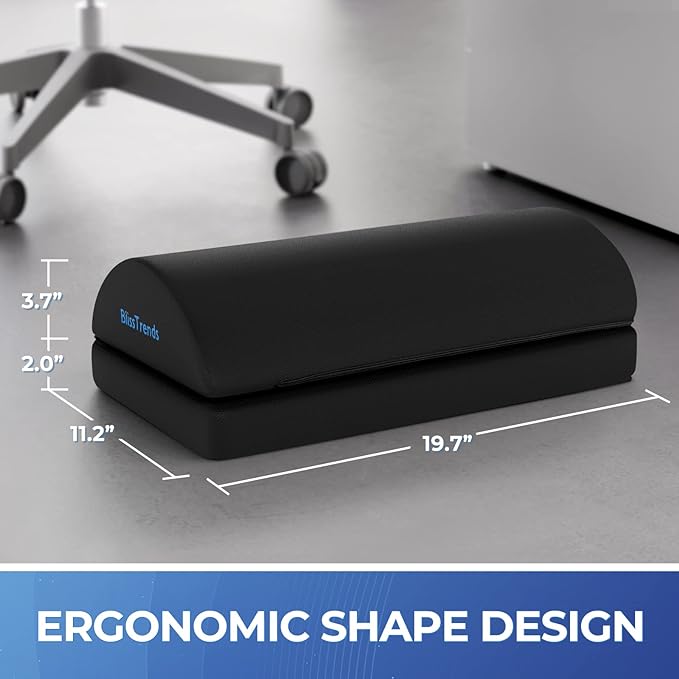 BlissTrends Foot Rest for Under Desk at Work-Versatile Foot Stool with Washable Cover-Comfortable Footrest with 2 Adjustable Heights for Car,Home and Office to Relieve Back,Lumbar,Knee Pain-Black Long
