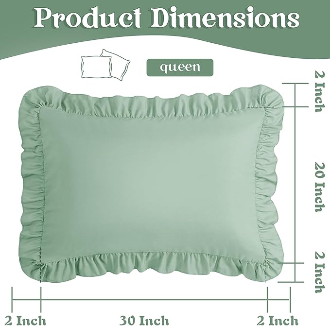 KKJIAF Ruffle Pillow Cases Queen Size Set of 2, Ruffled Pillow Covers - Image 3