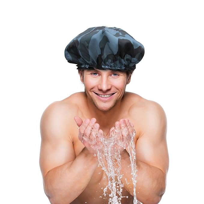 Shower Cap for Women Men Shower Hat Waterproof-Double Layer-Reusable Elastic - Image 5