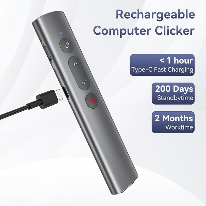 Wireless Presentation Clicker PowerPoint Remote: USB C A Presenter PPT Power Point Google Slide Advancer with Laser Pointer Smart Board Clicker for Computer Laptop Mac Projector Office Classroom