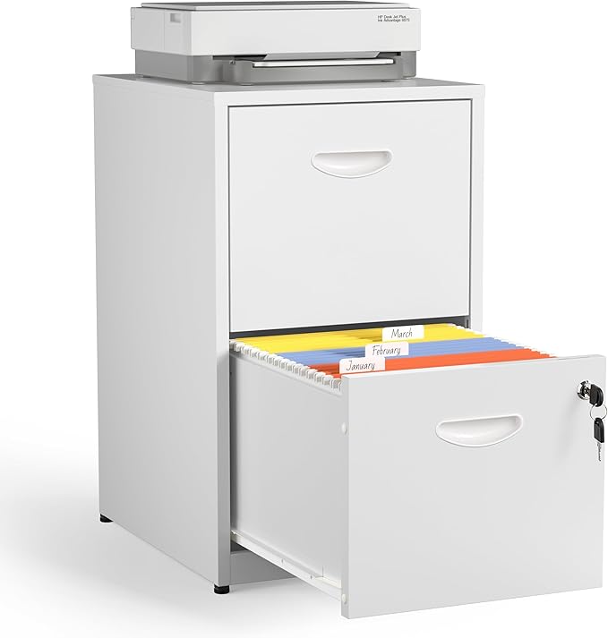 Kubohogar 2 Drawer File Cabinet with Lock,White Metal Filing Cabinets,Vertical Locking File Cabinet Fit Hanging Files, Letter,File Box and A4 Documents(White)