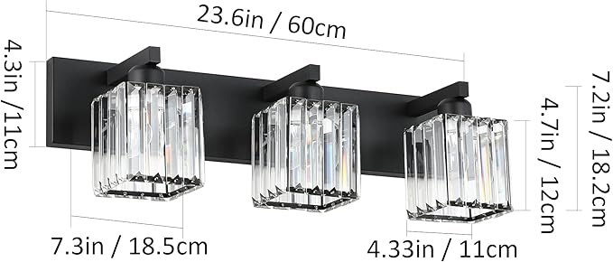 Aipsun Black Vanity Light Bathroom Lighting Fixtures 3 Light Crystal Modern - Image 6