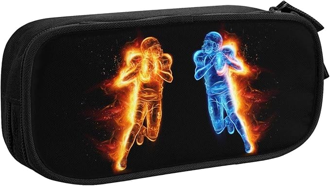 Large Storage Black Pencil Case Sports Pencil Box for Boys Girls, Cool Football-Themed Pattern Pencil Pouch Stationery Organizer Multifunction Cosmetic Makeup Bag, Holder for Pencils and Pens