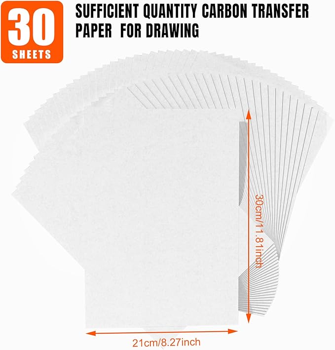 PSLER 30PCS White Carbon Transfer Paper for Wood Burning Craft, Paper, Canvas and Other Art Craft Surfaces A4 Size 8.27 X 11.81 Inch