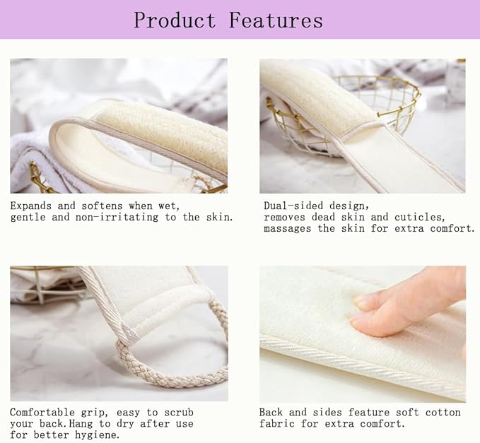 Natural Loofah Back Scrubber for Shower, Back exfoliator for Shower, luffa - Image 3