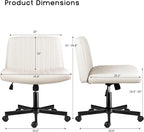 PUKAMI Criss Cross Chair with Wheels,Fabric Padded Armless Cross Legged Office Desk Chair for Home Office,Modern Swivel Height Adjustable Wide Seat(Beige)