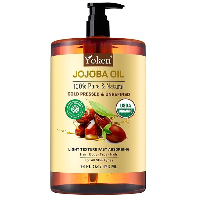 Yoken Pure Jojoba Oil Organic USDA Certified 16 fl oz, 100% Natural Jojoba Oil by Yoken