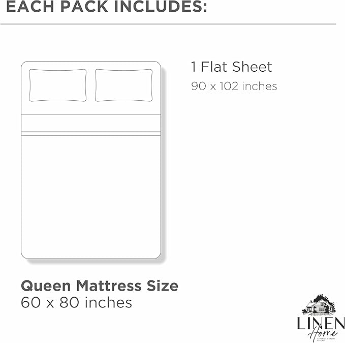 Linen Home 100% Cotton Percale 1 Flat Sheet, Queen Size - Image 8