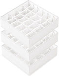 Criusia 3 Pack Sock Underwear Drawer Organizer Dividers, 64 Cell Fabric Foldable Cabinet Closet Organizers and Storage Boxes for Storing Socks, Panties, Ties (16+24+24 Cell, White)