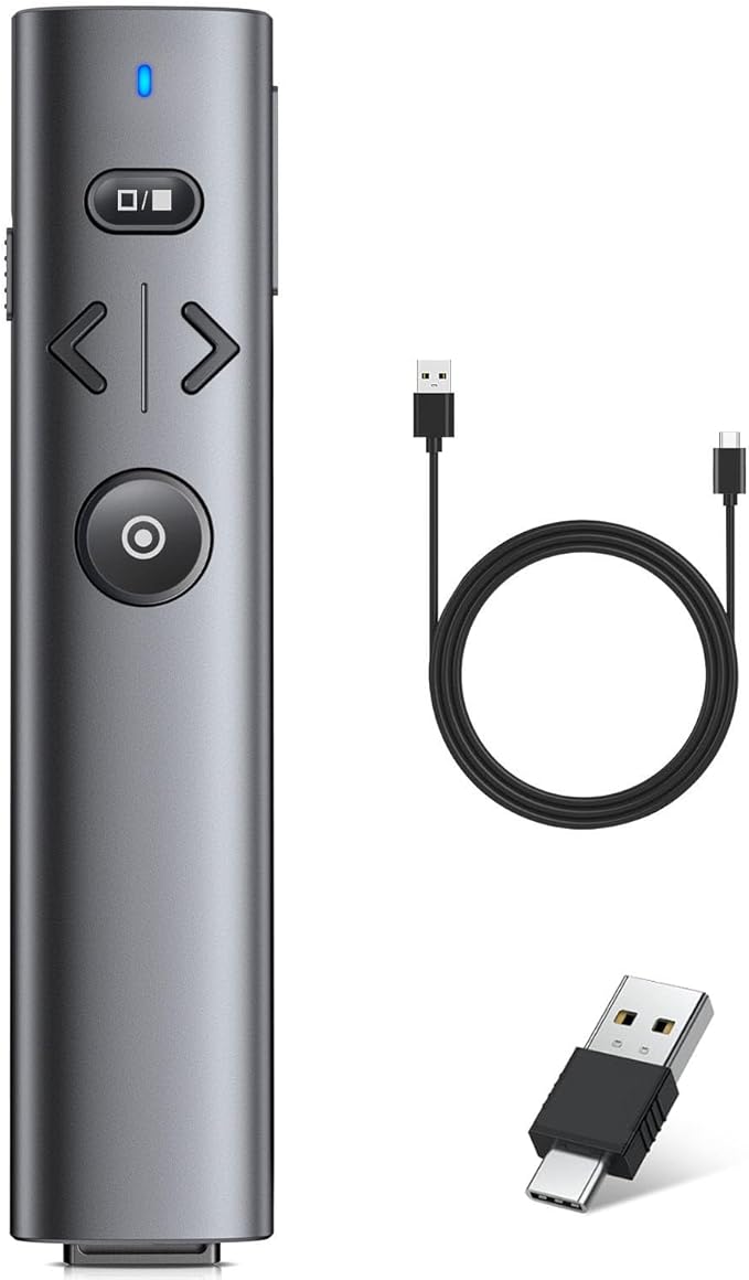 2 in 1 USB Type C Presentation Clicker with Green Pointer, Rechargeable Wireless Presenter for PowerPoint Presentation Pointer PPT Clicker, 2.4GHz Presenter Remote Slide Advancer for Computer MacBook