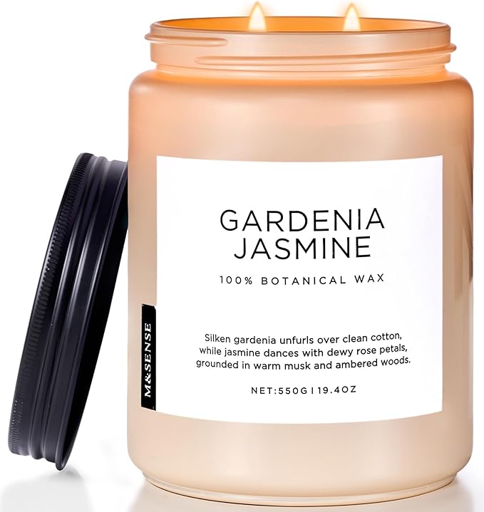 M&SENSE Large Gardenia Jasmine Scented Candles, 19.4oz Natural Soy Wax by MSENSE