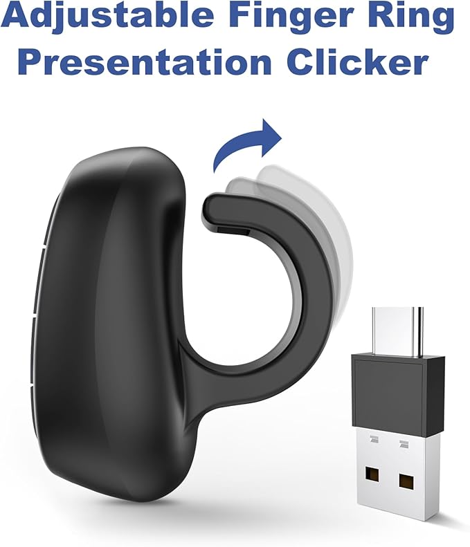 Presentation Clicker PowerPoint Wireless Presenter Remote: USB C Laser Pointer Computer Clickers, Hyperlink Finger Ring Project Power Point PPT Clicker for Mac Laptop Office, Google Slide Advancer