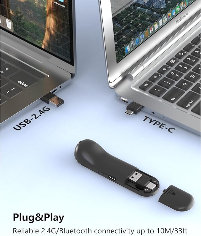 Air Mouse for PC/iOS/Android with Touchpad Rechargeable Wireless Presentation for PPT Pointer Bluetooth 2.4G Remote Control for PowerPoint/Keynote/Tiktok/Camera/Kindle App (Black)