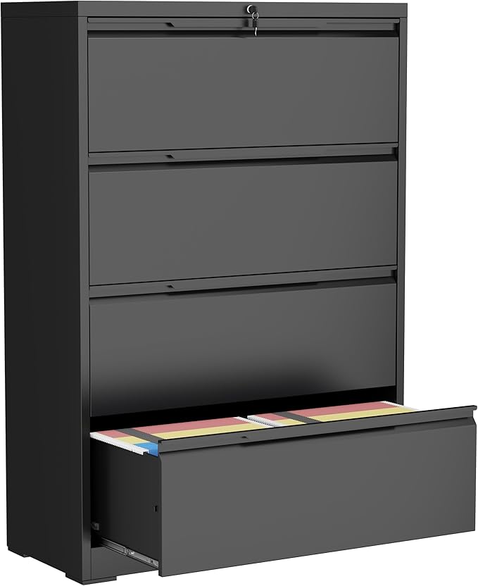 LONGLINK 4 Drawer Lateral File Cabinets with Lock,Metal Filing Cabinet for Home Office,Wide Office Storage Cabinet with Hanging Bars for A4 Legal/Letter Size(Easy Assembly)