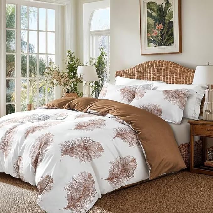 OAITE Duvet Cover Twin Size, Reversible Leaf Brown Duvet Cover Set - Image 3