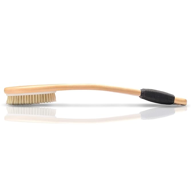 OWIIZI Bath Brush Wooden Curved Long Handle Antiskid Shower Brush - Image 2