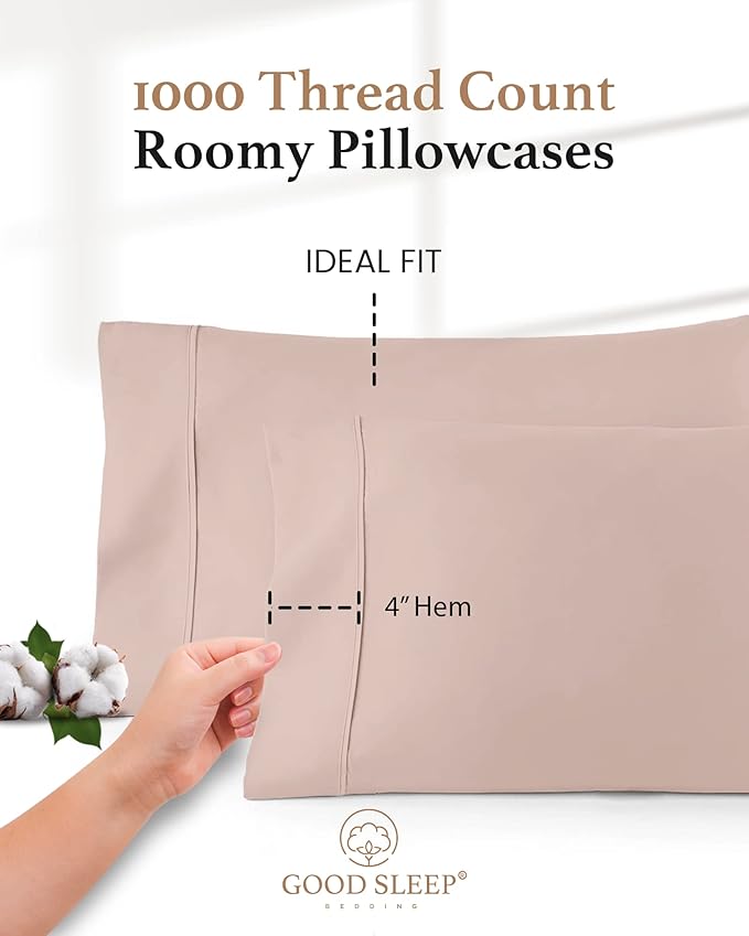 1000 TC Blush Standard Pillowcases Set of 2 100% Egyptian Cotton Pillow Cases - Image 3