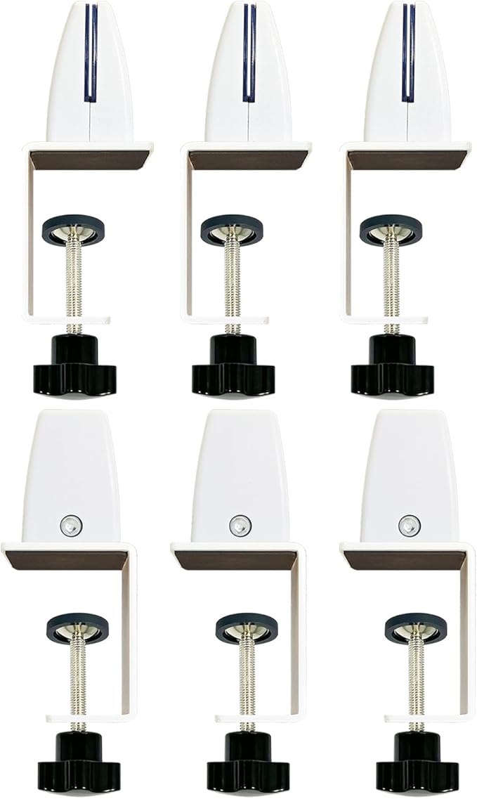 Jhanw Desk Divider Clamp For 1/8" To 0.51" Panel, Adjustable Desk Partition Clamp For 0.32" To 2.04" Desktop, Standing Desk Accessories For Desk Privacy Folders, White Sneeze Guard Holder 6-pack