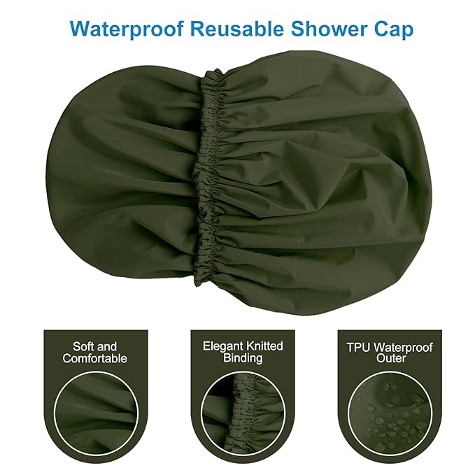 Shower Cap for Women, Double Layer Waterproof Bath Cap, Reusable Hair Protector - Image 6