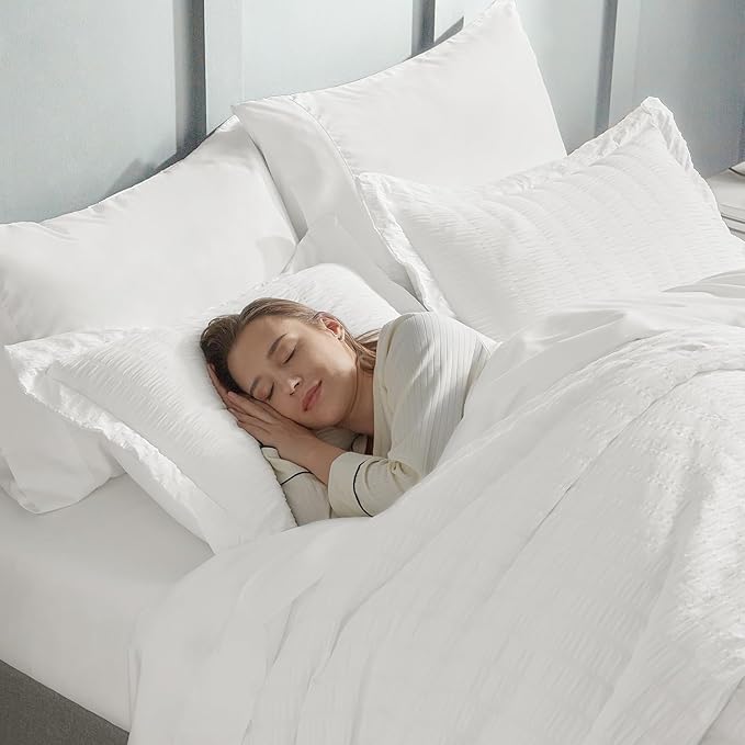CozyLux King Size Comforter Set White Seersucker 7 Pieces Bed in a Bag King - Image 9