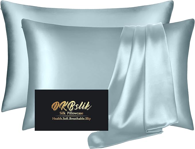 Silk Pillow Cases 2 Pack, Mulberry Silk Pillowcases Standard Set of 2, Anti Acne by HOME