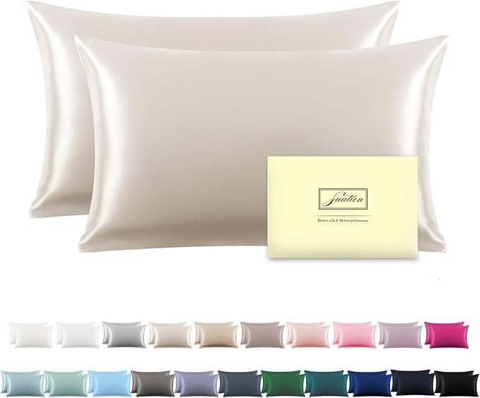 Silk Pillow Cases 2 Pack, Soft Breathable and Sliky Queen Size Pillow Cases Set by Suatien