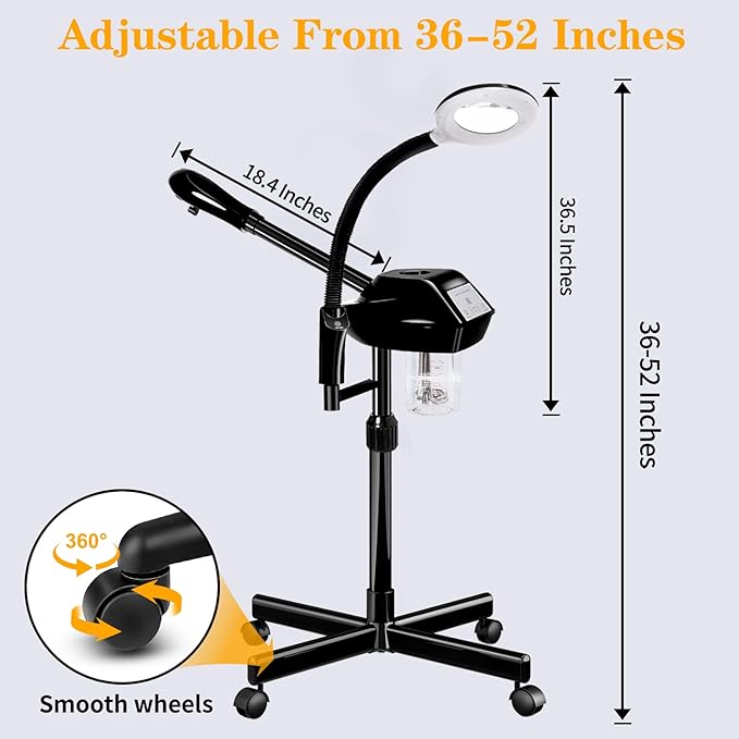 Professional Facial Steamer on Wheels, 2 in 1 Face Steamer - Image 6